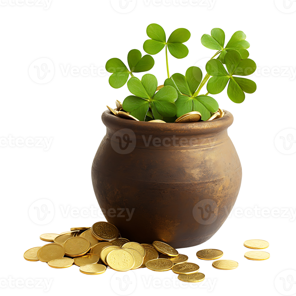 A pot with four leaf clovers png