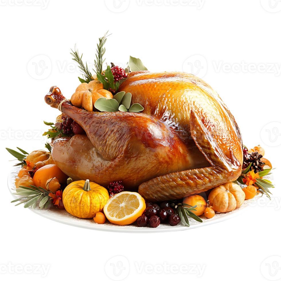 A turkey on a plate with fruit and vegetables png