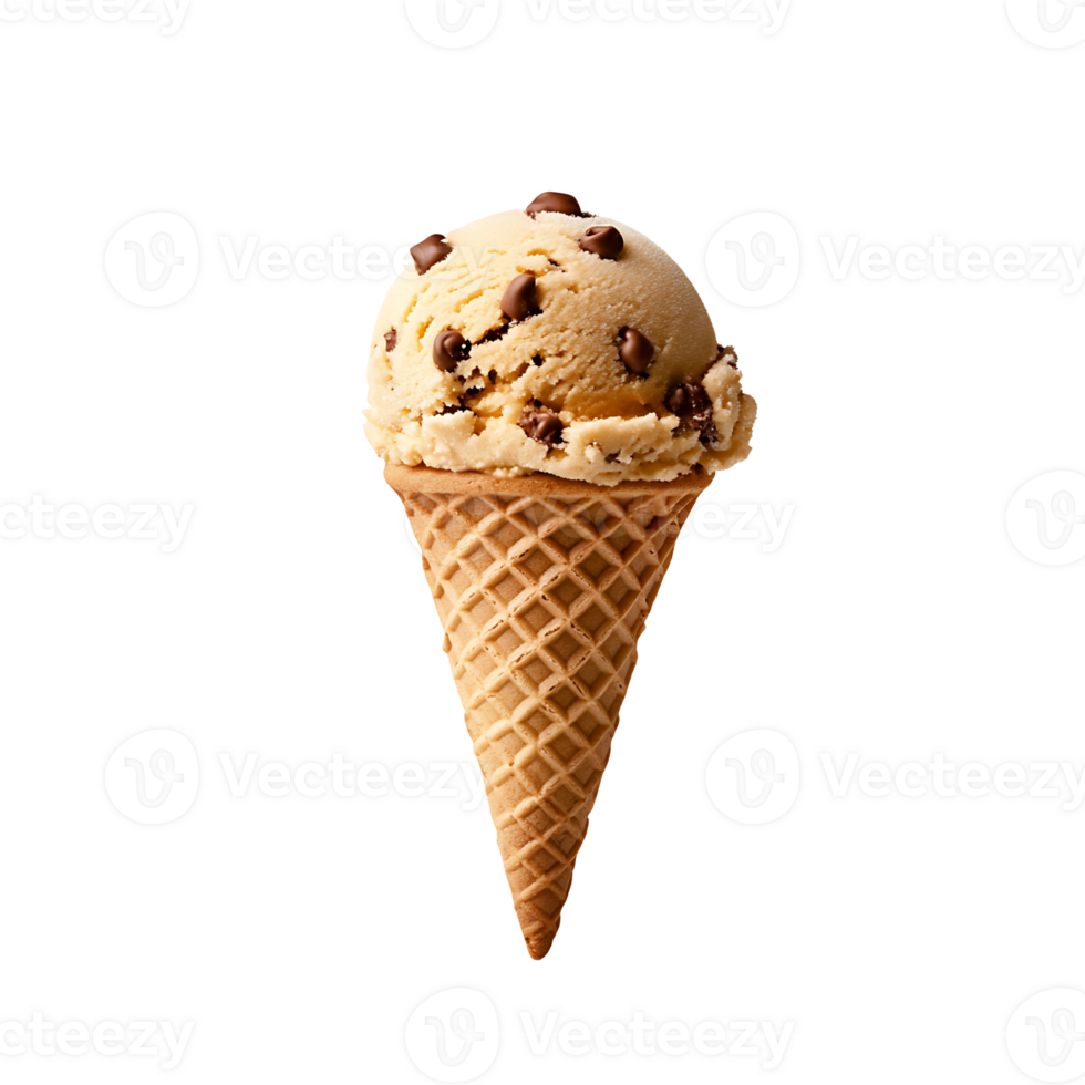 A scoop of ice cream in a cone on transparent background png