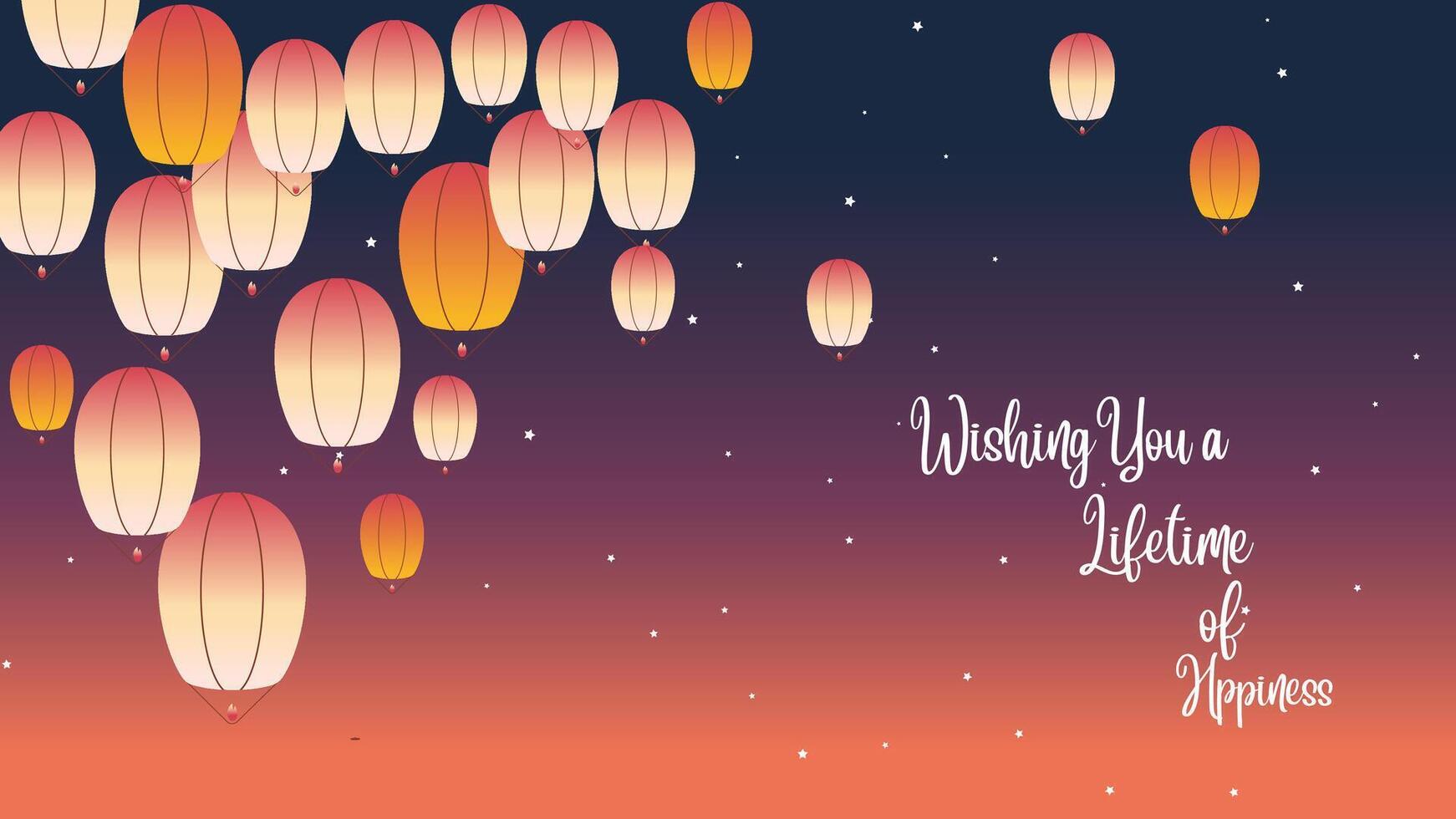 illustration Happy mid autumn festival card with lanterns air balloons in the night sky illustration design fanush fly vector