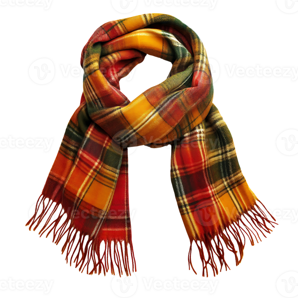 A plaid scarf with fringes on it png
