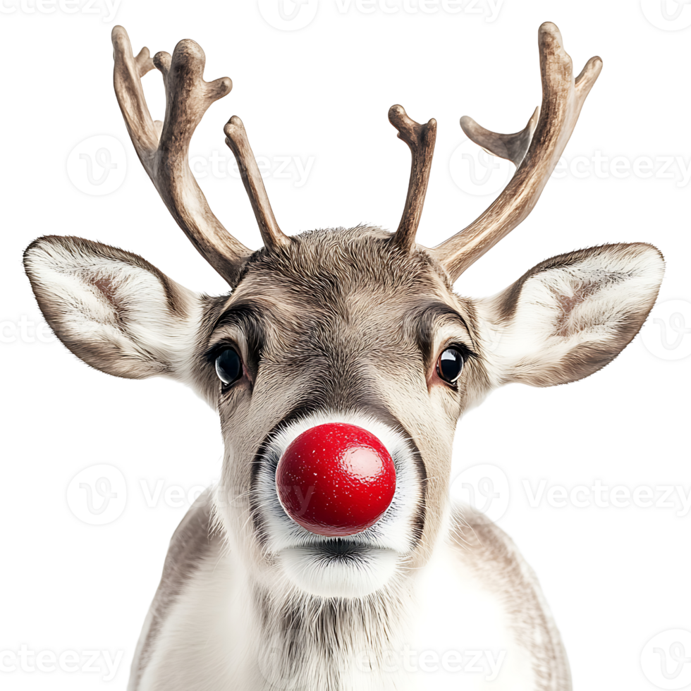 A reindeer with red nose and antlers png