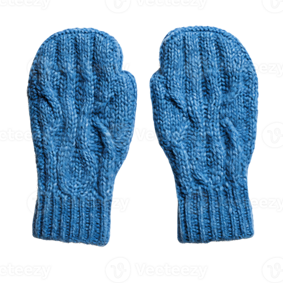 A pair of blue mittens with a knitted pattern png