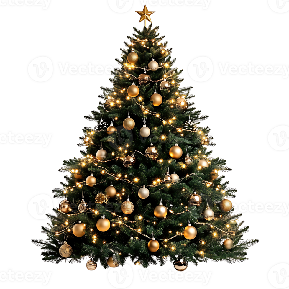A christmas tree with gold ornaments on it png
