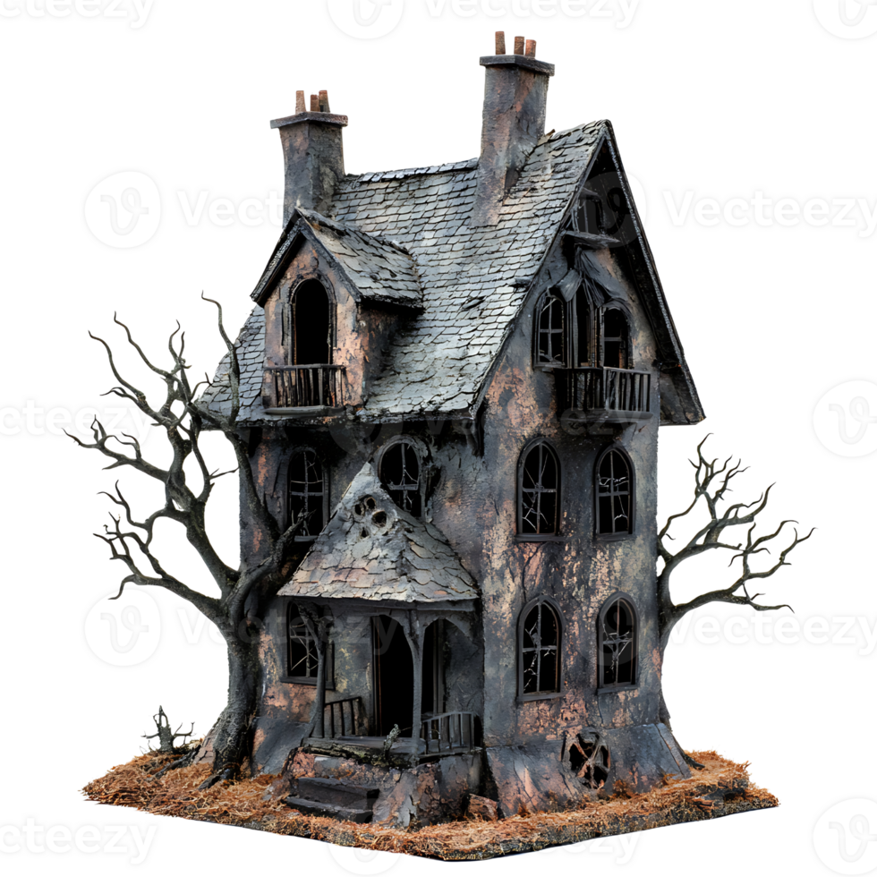 A haunted house with a tree and a tree png