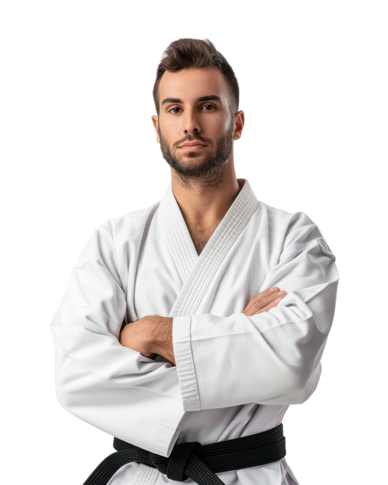 Confident Karate Athlete with Black Belt isolated on transparent background png