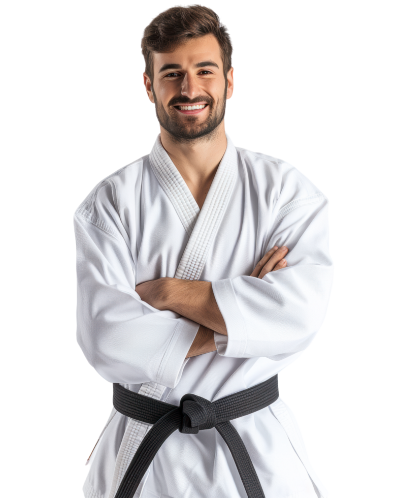 Confident Martial Arts Instructor with Black Belt isolated on transparent background png