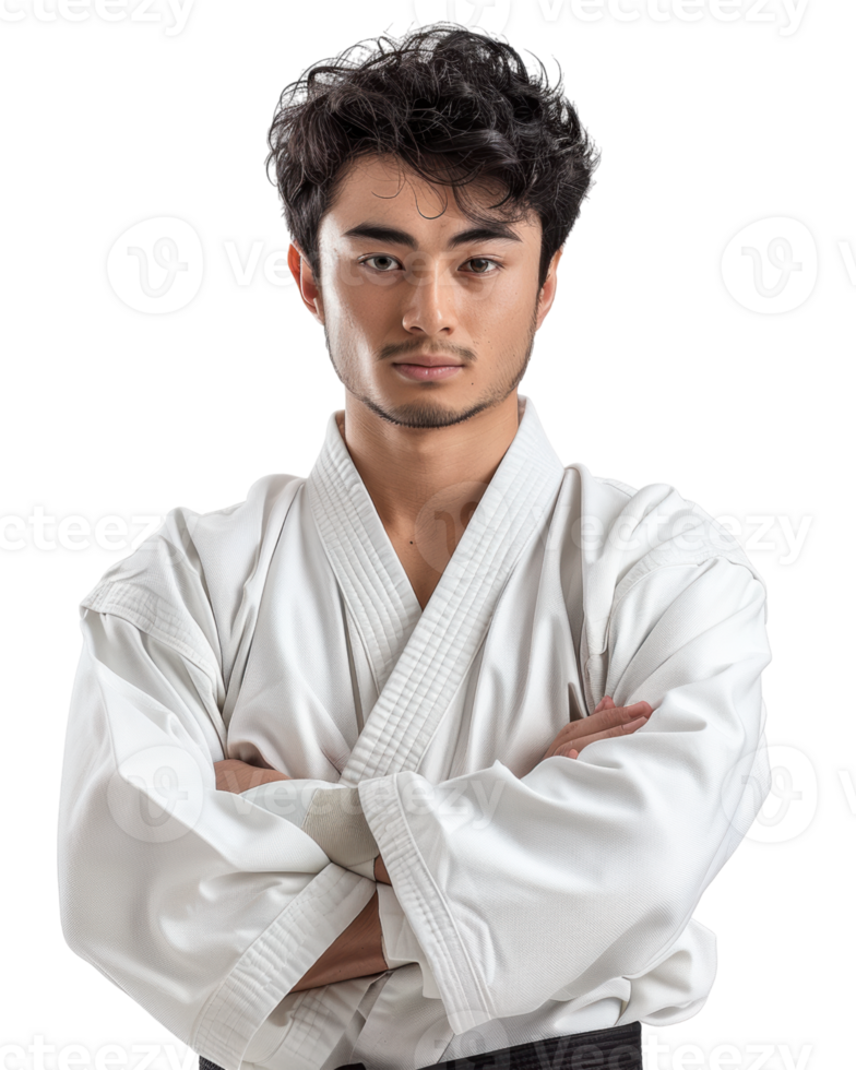 Confident Martial Arts Instructor with Black Belt isolated on transparent background png