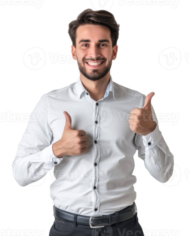 Happy man giving thumbs up isolated on transparent background png