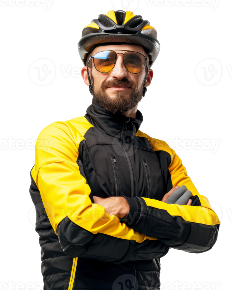 Confident Cyclist in Yellow and Black Gear isolated on transparent background png