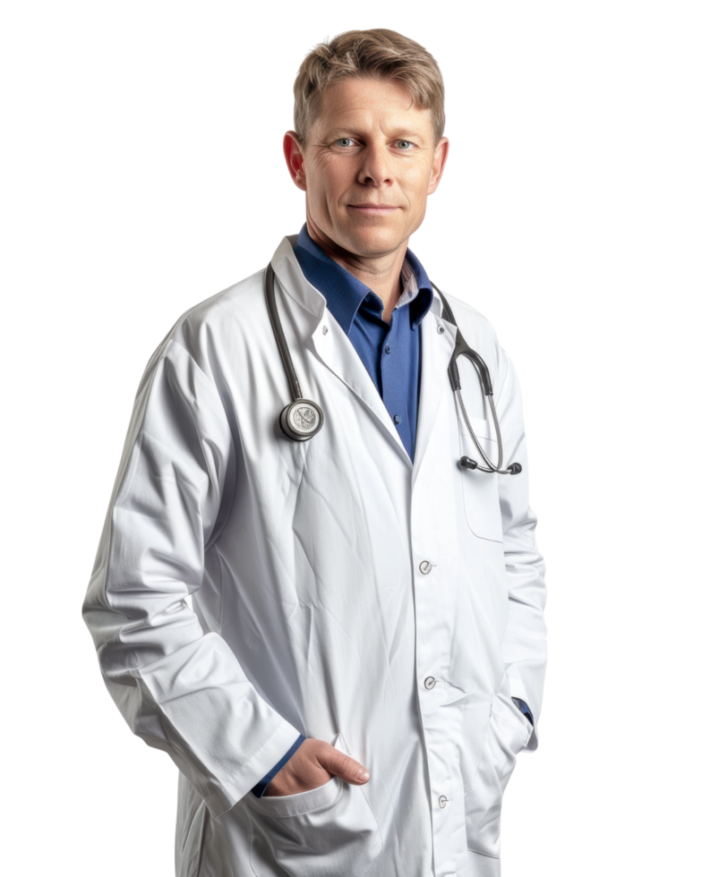 Portrait of a Doctor in White Coat isolated on transparent background png