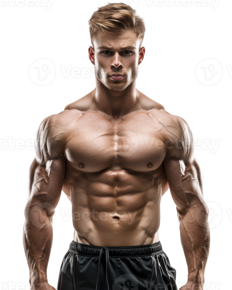 Young Muscular bodybuilder man isolated on transparent background png