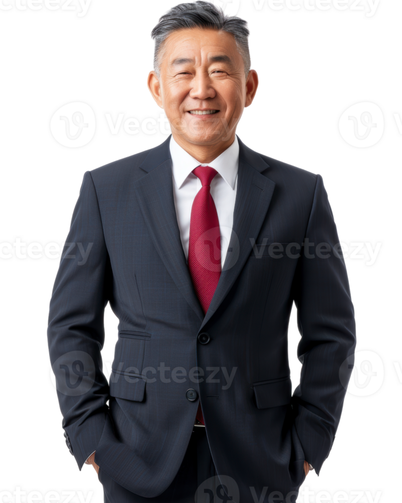 Smiling man in a suit with a red tie Isolated on transparent background png