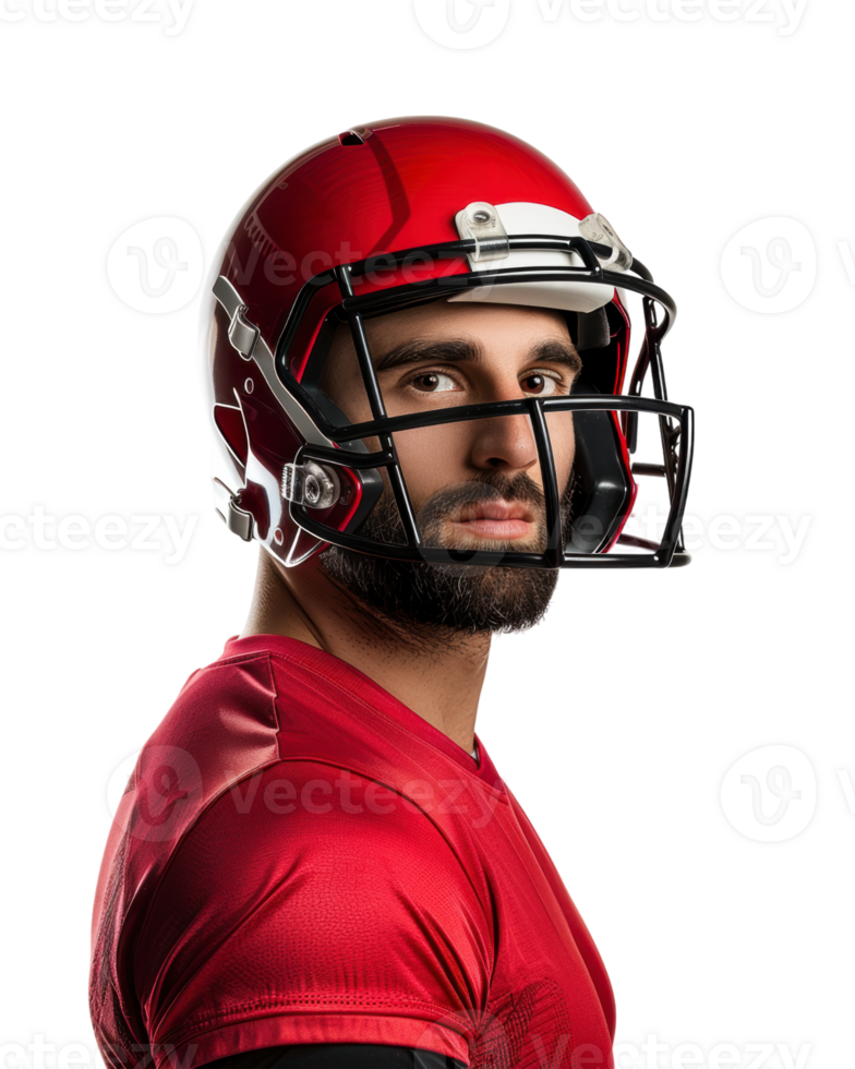 football player in red jersey and helmet isolated on transparent background png