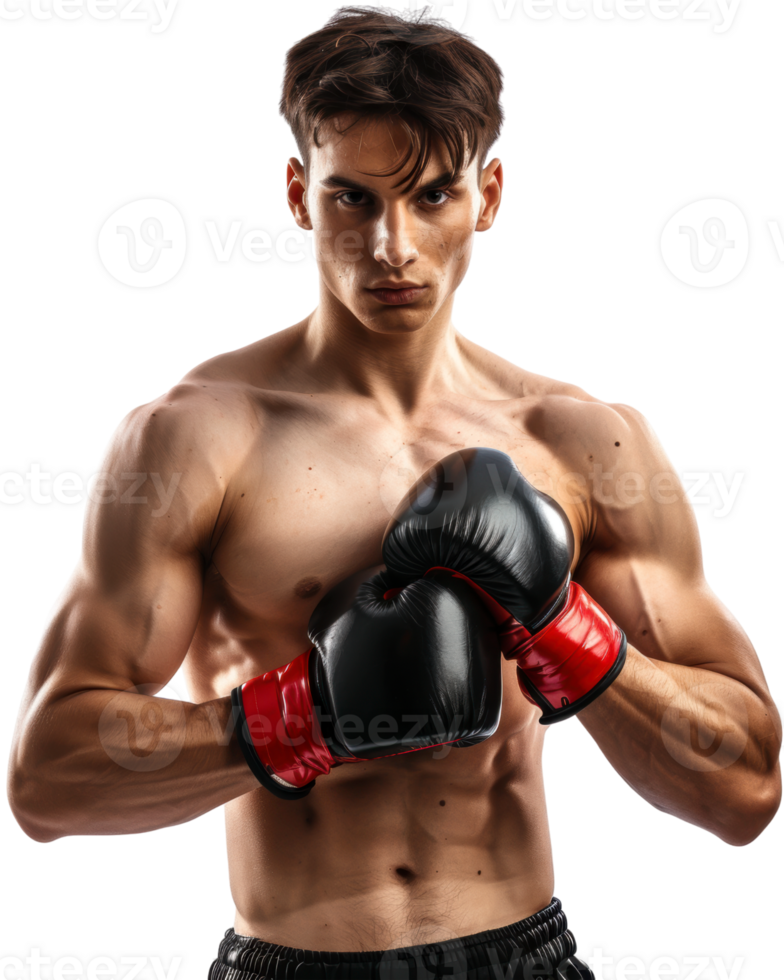 Boxer in red and black gloves Isolated on transparent background png