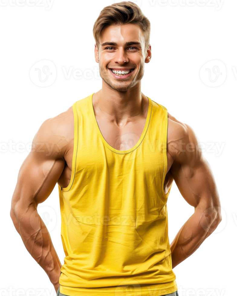 Fit Man in Yellow Tank Top Isolated on Transparent Background png