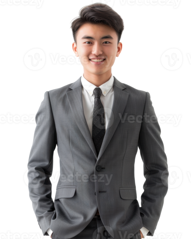 Young business man in a suit smiling Isolated on transparent background png