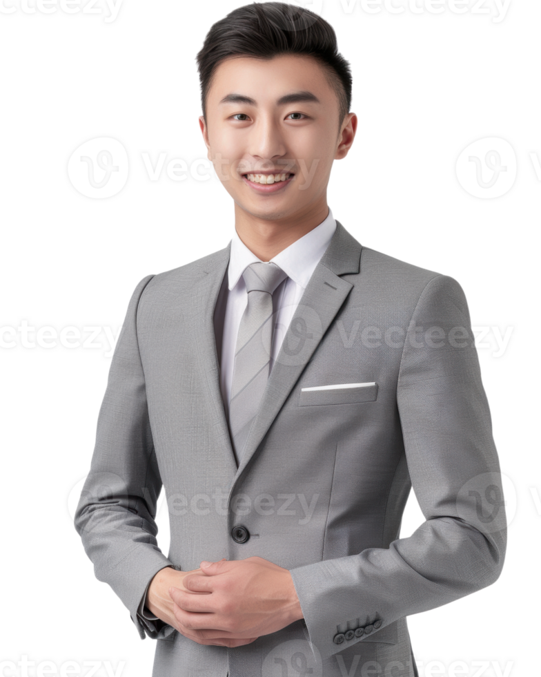 Young man in a light gray suit isolated on transparent background png
