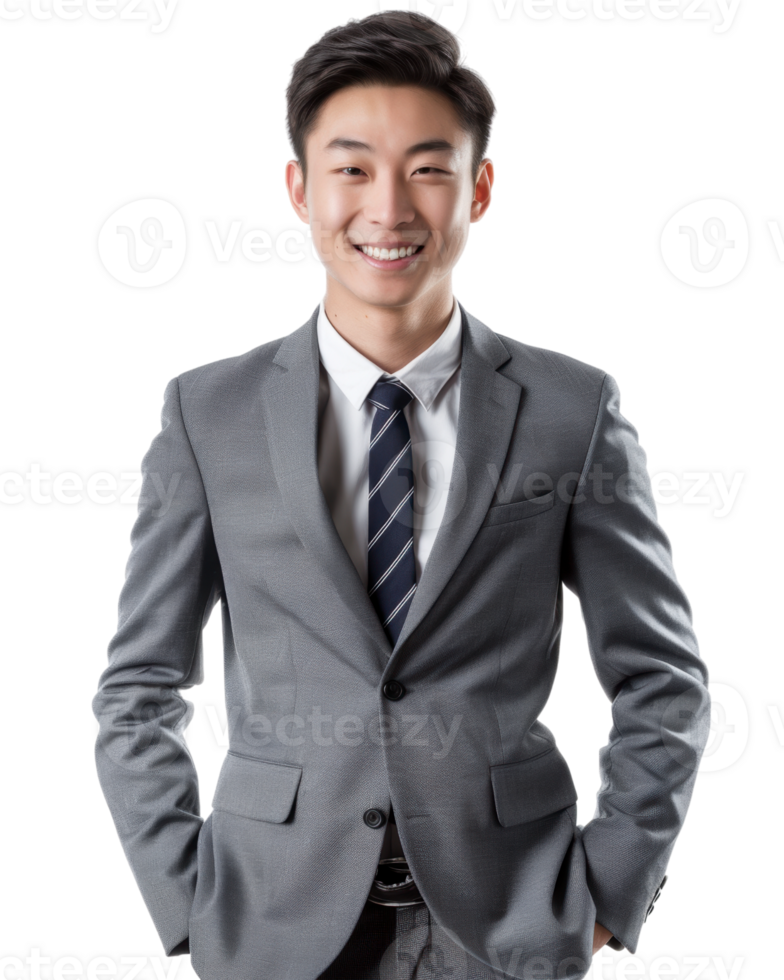 Young business man in a suit with hands in pockets Isolated on transparent background png