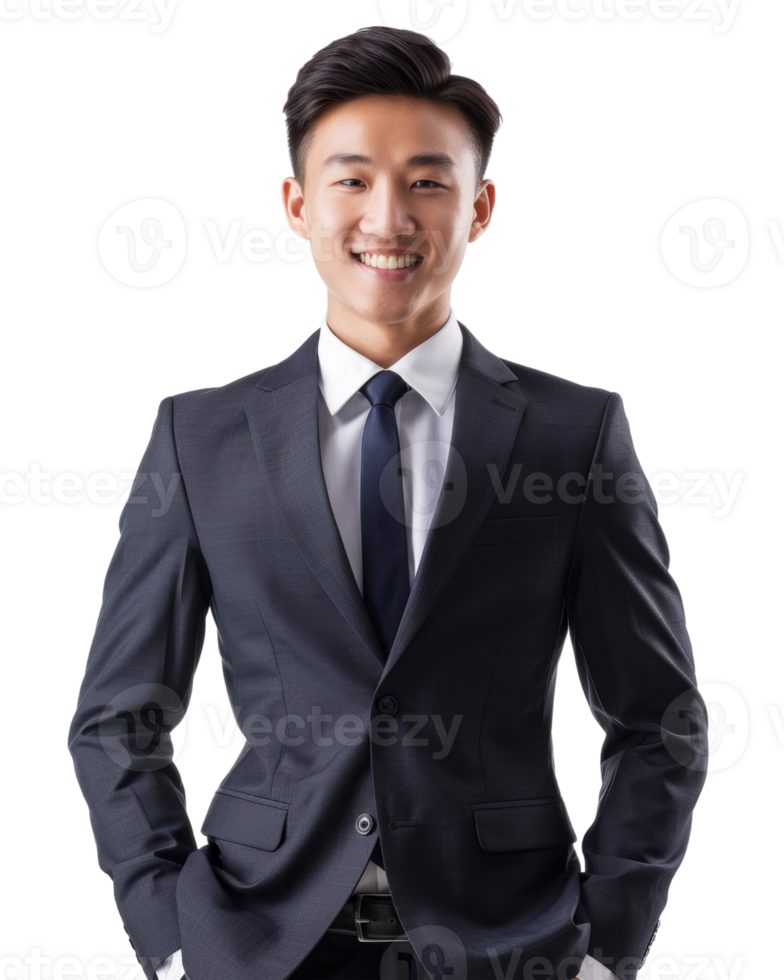 Confident businessman in a fitted blue suit isolated on transparent background png