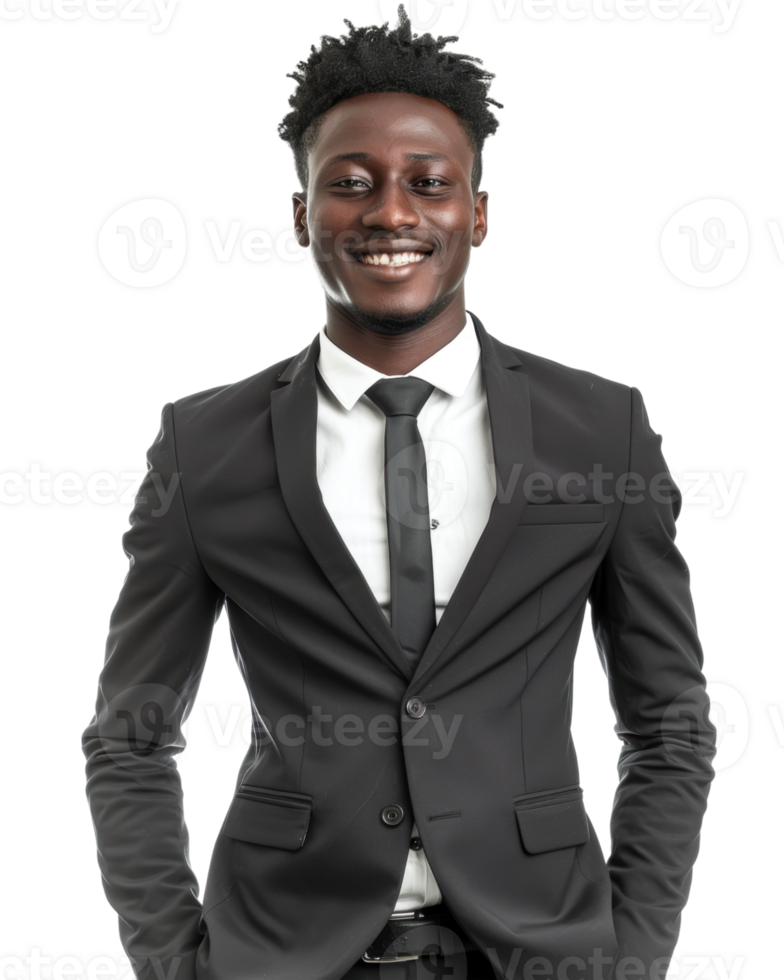 Smiling man in a dark suit and tie isolated on transparent background png