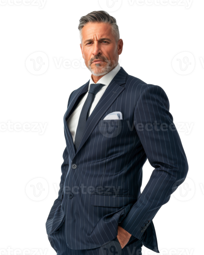 Confident Businessman in Pinstripe Suit isolated on transparent background png