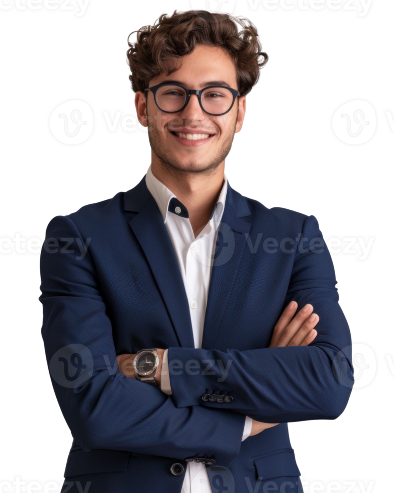 Confident man in a dark blue suit isolated on transparent background png