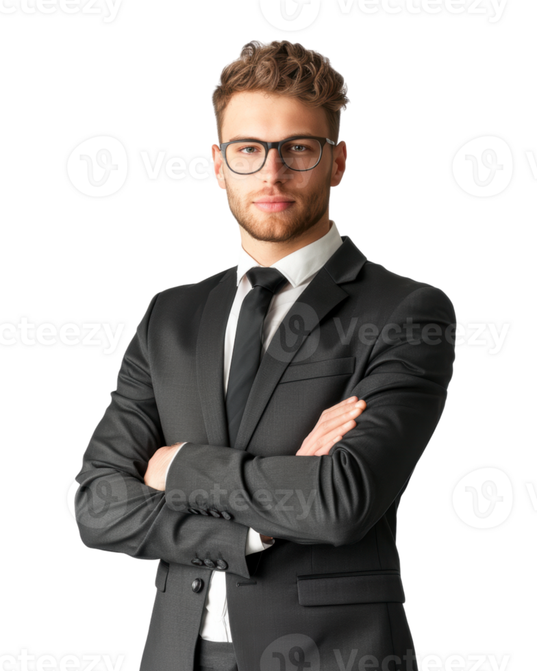 confident businessman with arms crossed isolated on transparent background png