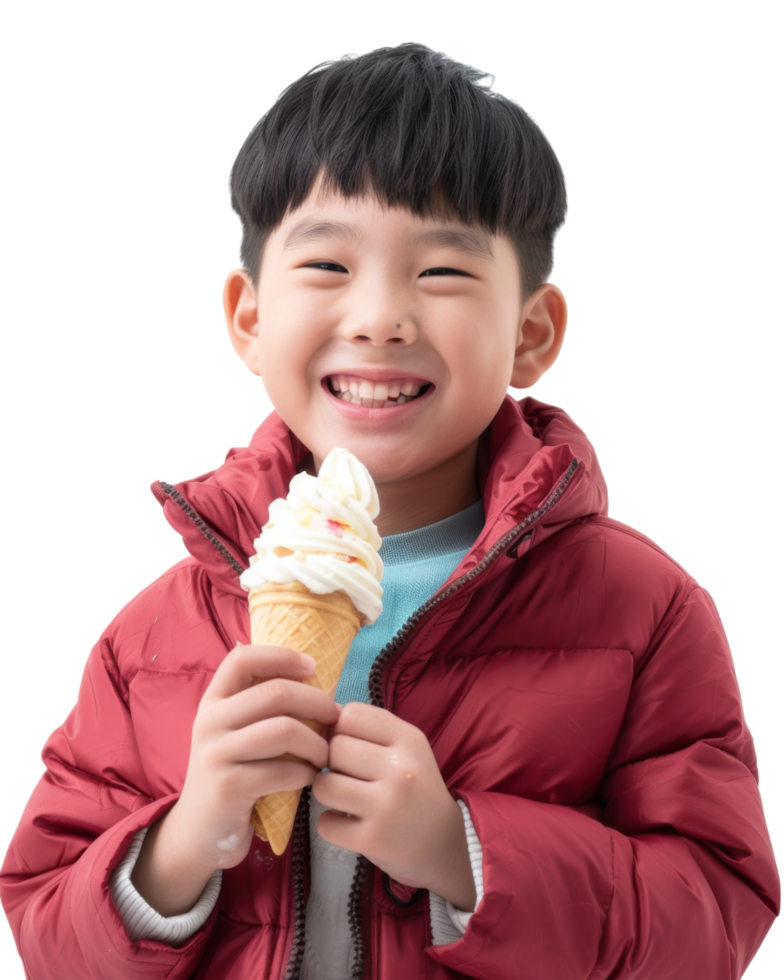Cute Boy Holding Ice Cream Isolated on Transparent Background png