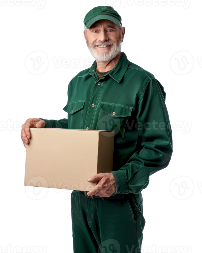 Smiling Delivery Man Holding Package isolated on transparent background png