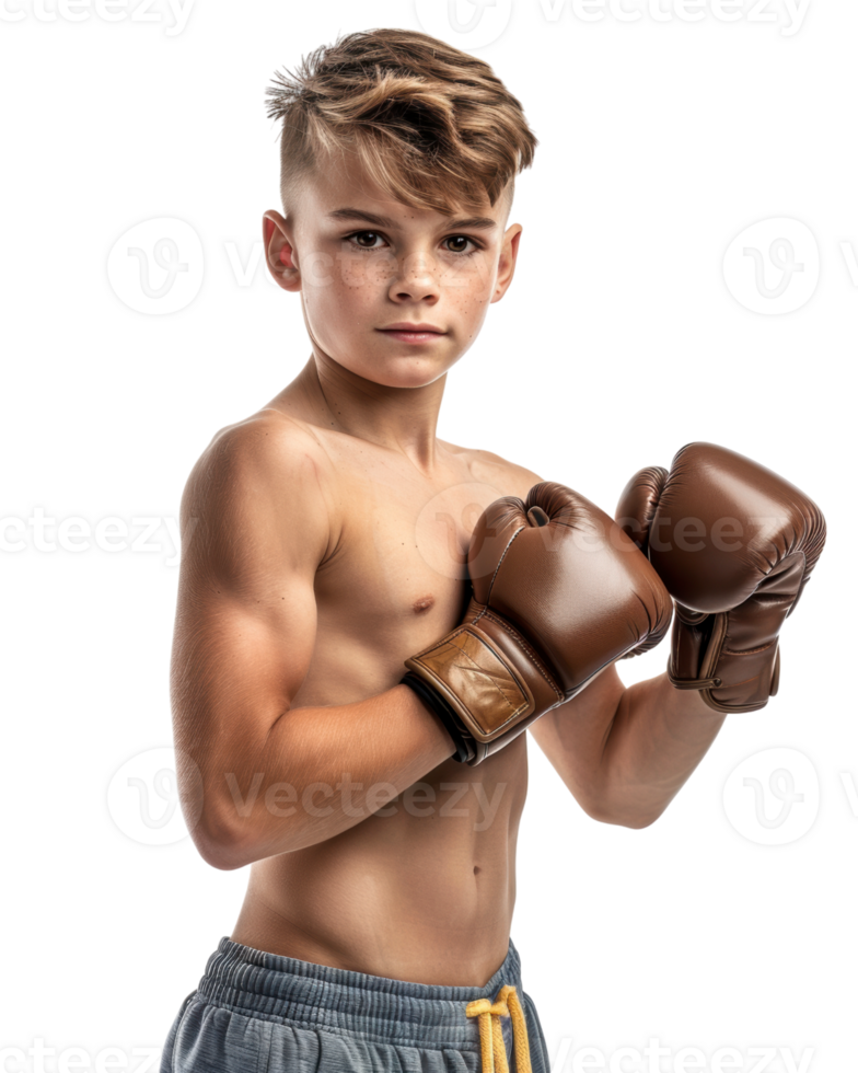 cute child with boxing gloves isolated on transparent background png