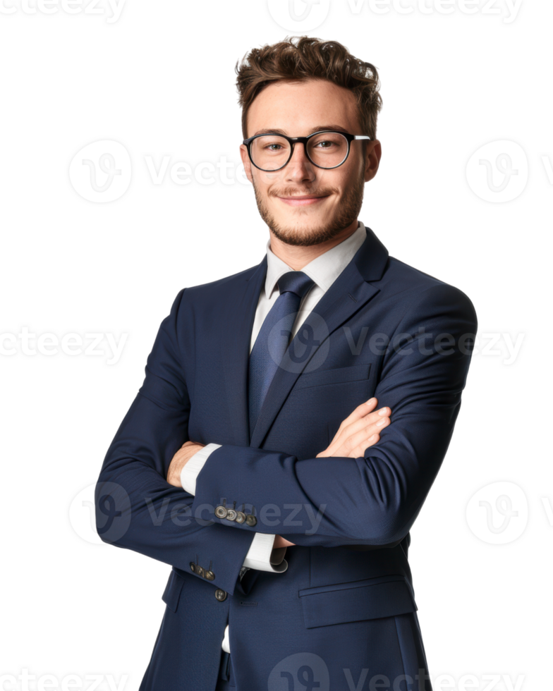 Confident businessman with arms crossed isolated on transparent background png