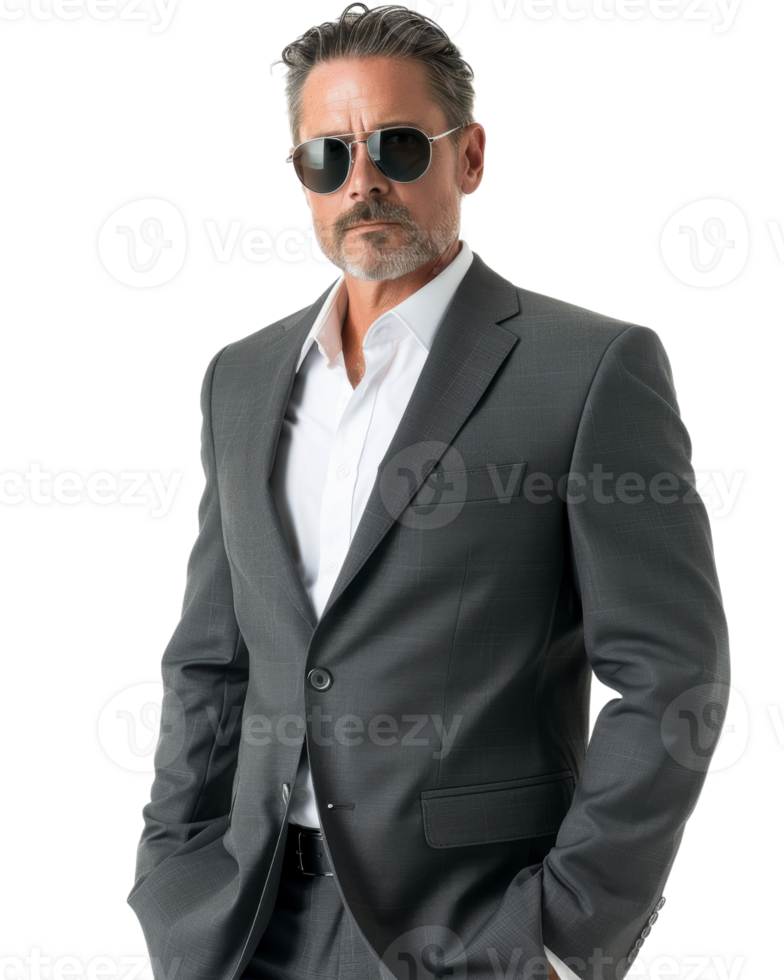 Confident businessman in a gray suit isolated on transparent background png