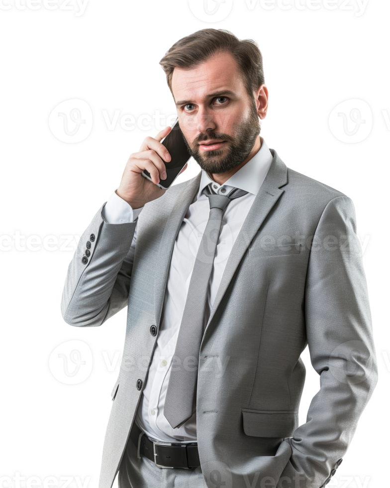 Confident businessman talking on the phone isolated on a transparent background png