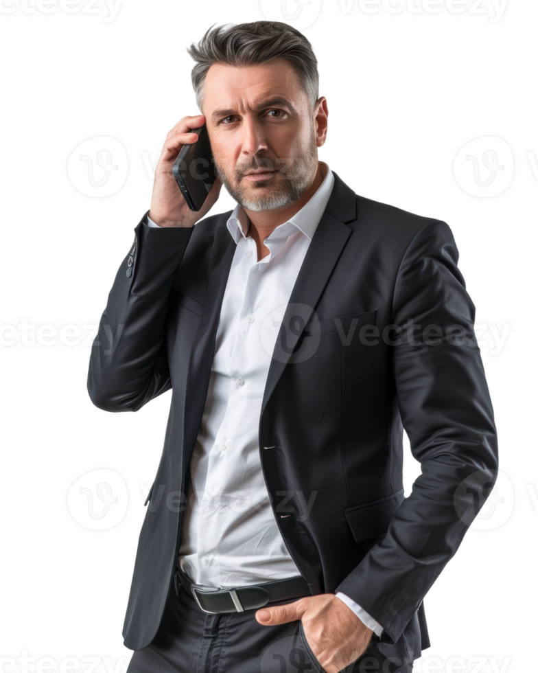 Professional man with a beard talking on the phone isolated on a transparent background png