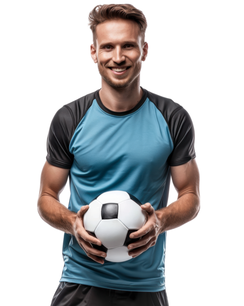 Happy Young Man Holding Soccer Ball isolated on transparent background png
