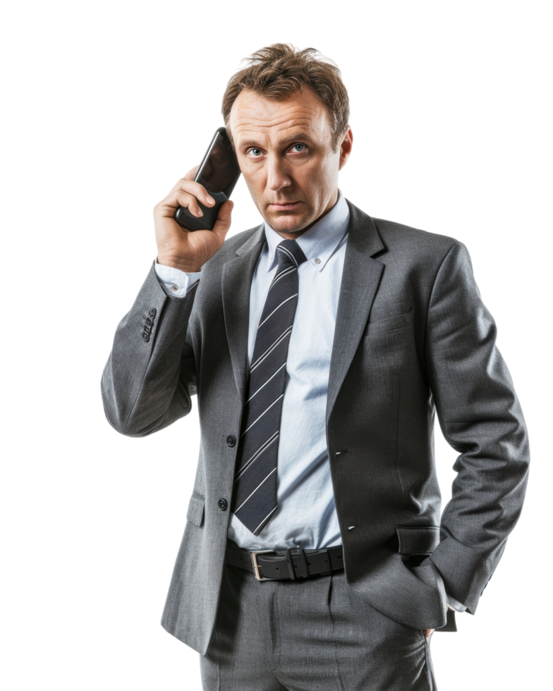 Professional man talking on the phone isolated on a transparent background png