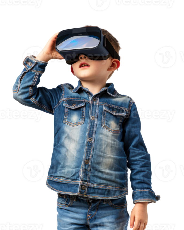 Young Boy Wearing Virtual Reality Headset isolated on transparent background png
