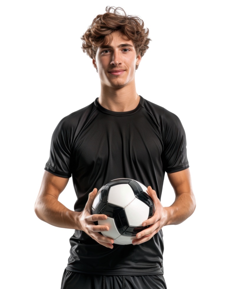 Young Man Holding a Soccer Ball isolated on transparent background png