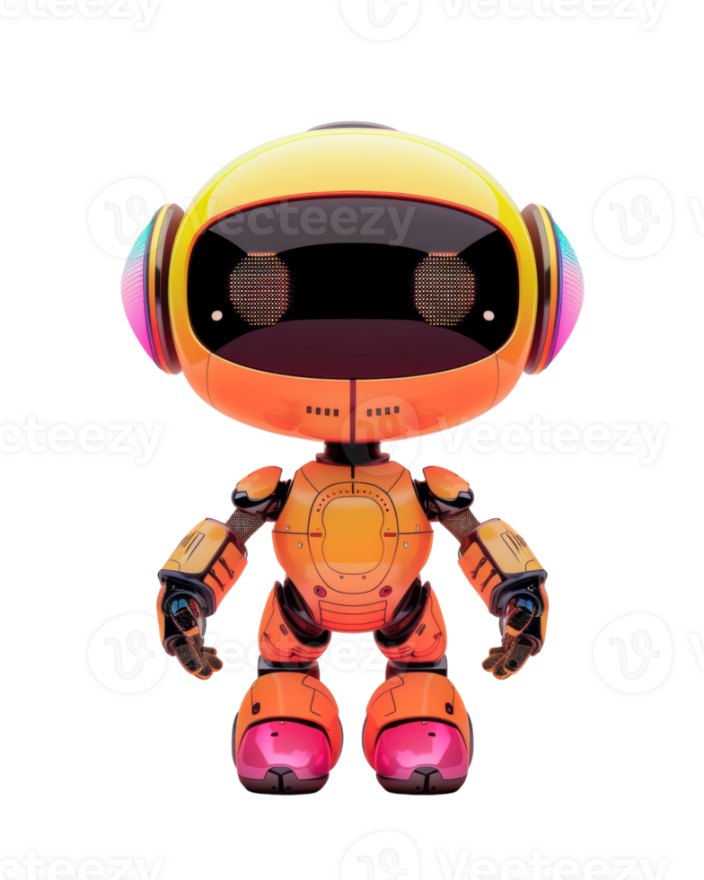 Friendly Robot Character with Big Eyes isolated on transparent background png