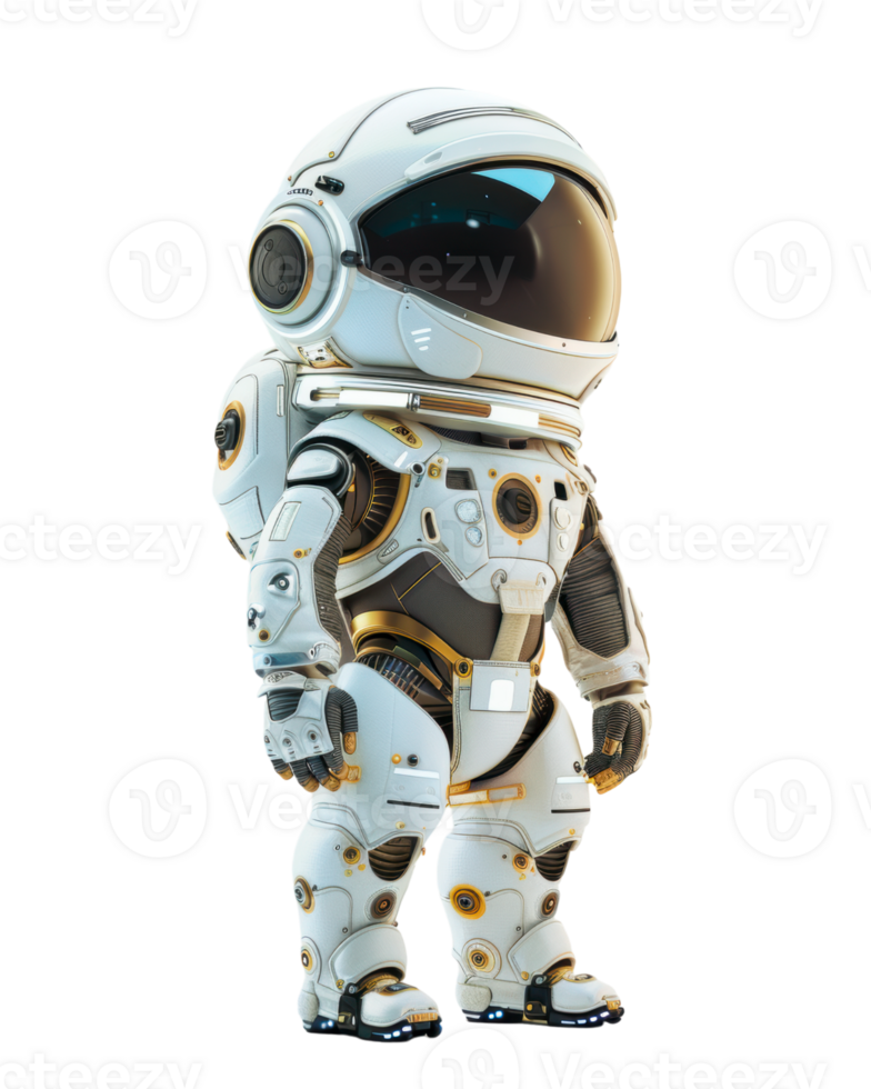 Futuristic Astronaut in White Space Suit isolated on transparent background png