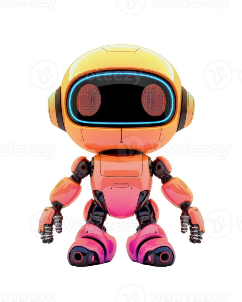 Friendly robot with glowing eyes isolated on transparent background png
