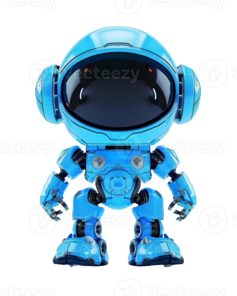 Cute robot astronaut in a blue space suit isolated on transparent background png