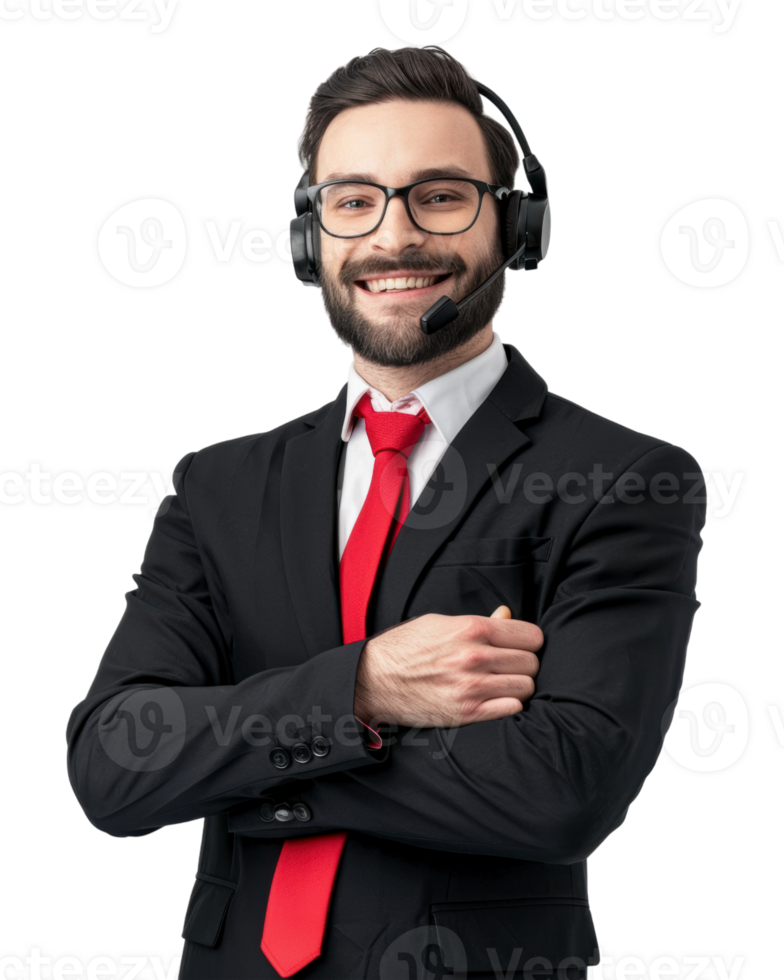 smiling customer support executive in suit isolated on a transparent background png