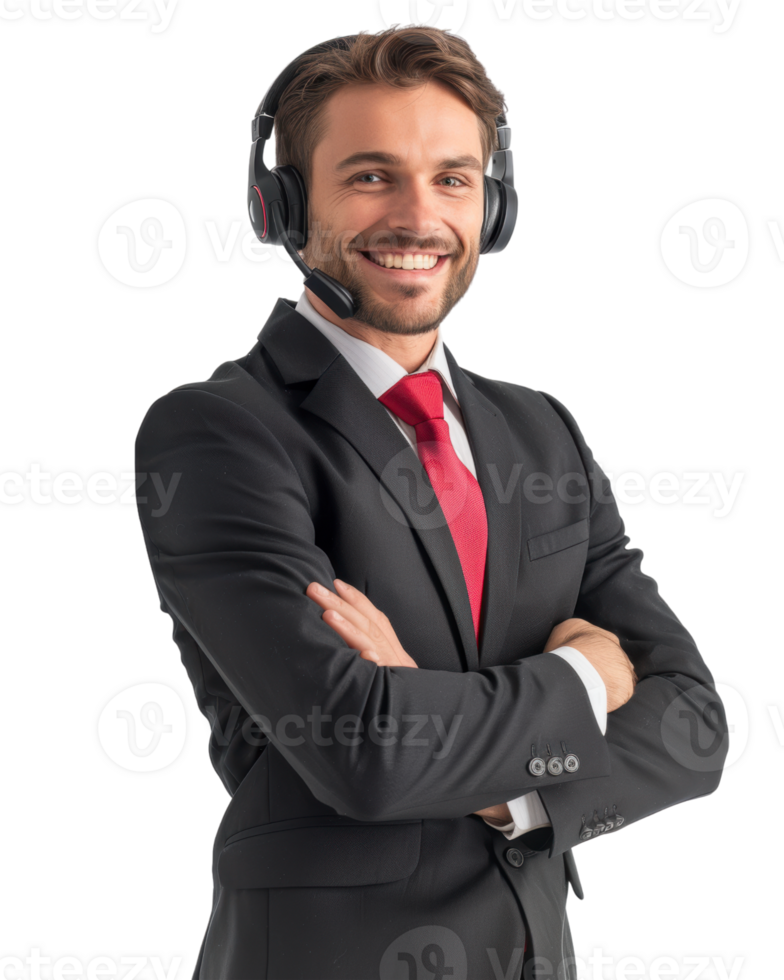 Customer service representative smiling with headset isolated on a transparent background png