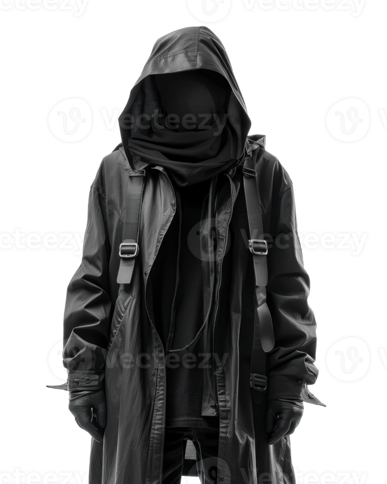 Hooded Figure in Black Coat Isolated on Transparent Background png