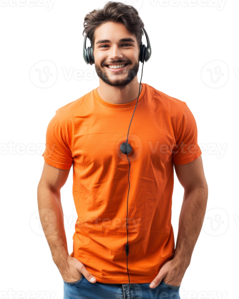 Confident customer service representative Man in Orange Uniform Isolated on Transparent Background png