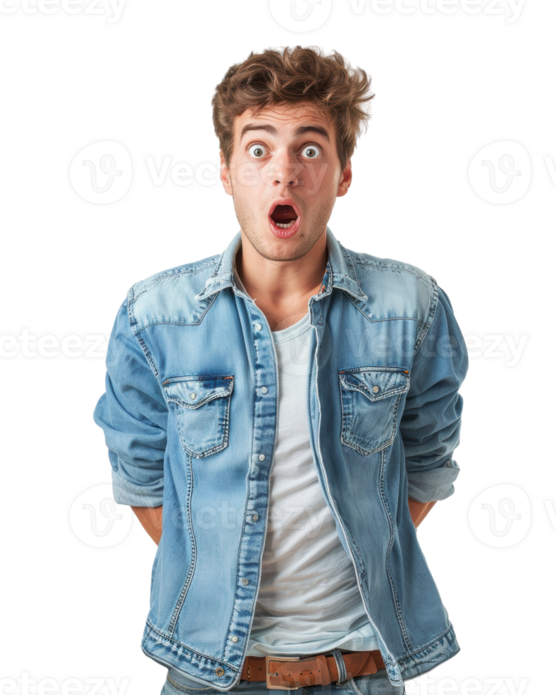 Shocked Man in Jacket Isolated on Transparent Background png