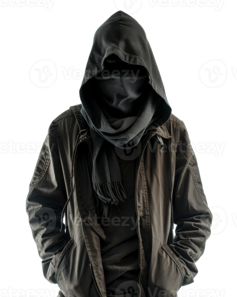 Dark Hooded Man Isolated on Transparent Background png