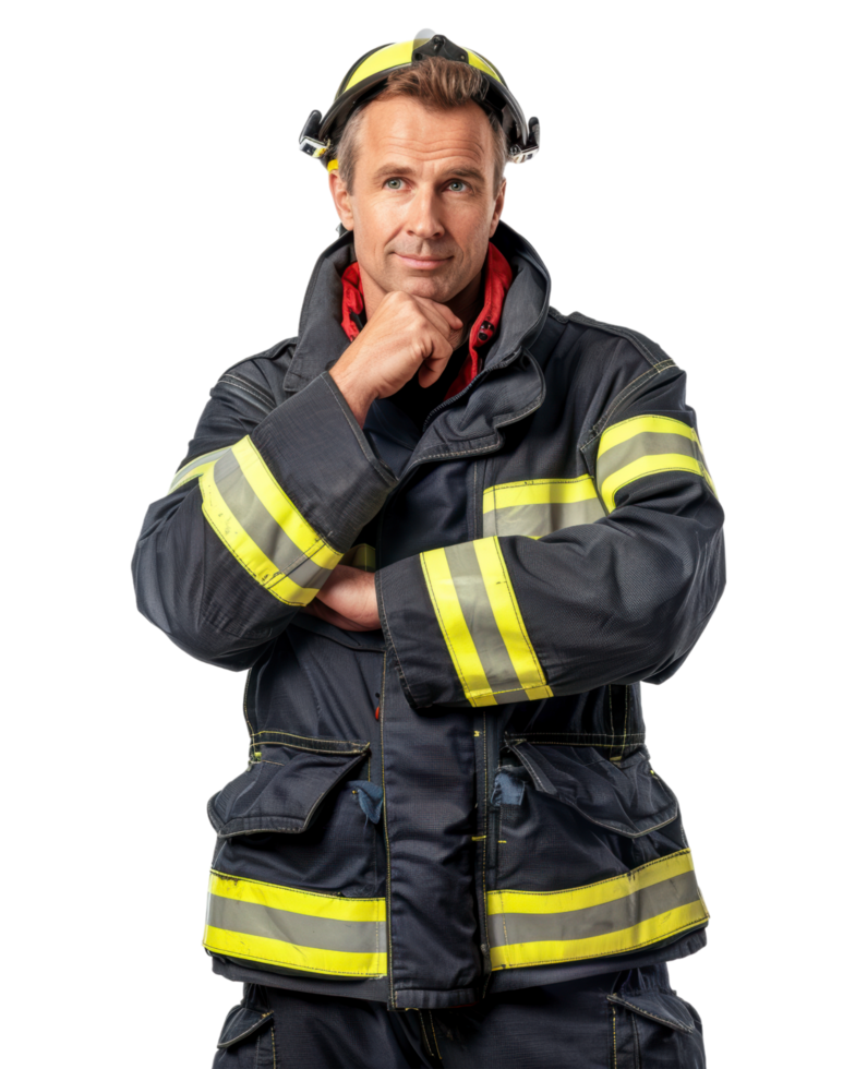 Firefighter man in uniform isolated on transparent background png